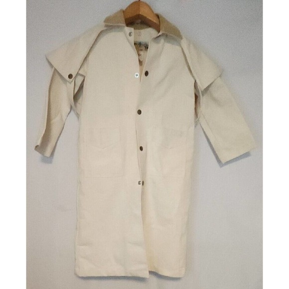 Saddlesmith Outfitters White Canvas Duster Jacket Kids 6-7 Size Corduroy Collar - Picture 1 of 8